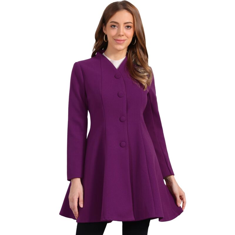 アレグラ ケー レディース アウター ジャケット・ブルゾン A ライン コート ALLEGRA K Women's Winter A-Line Long Sleeve Single Breasted Peplum Hem Long Coat Dark Purple パープル