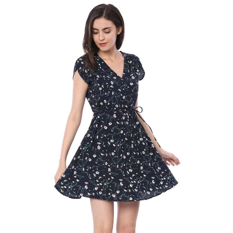 アレグラ ケー レディース トップス ワンピース Vネック フラワー柄 フラワー ALLEGRA K Women's Floral Crossover V Neck Petal Sleeves Beltedress Blue ブルー 9,706円