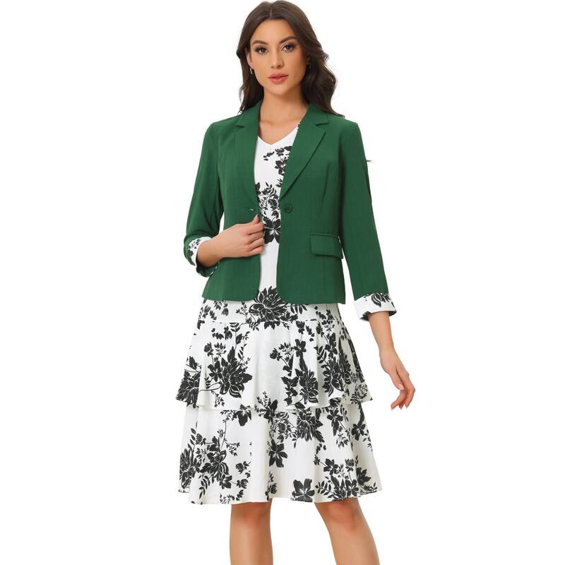アレグラ ケー レディース トップス ワンピース Vネック シフォン プリント コントラスト ジャケット ALLEGRA K Women's Work Bow Print 2pc Sets Chiffon V Neck Contrast Panel Jacket Dress Green グリーン