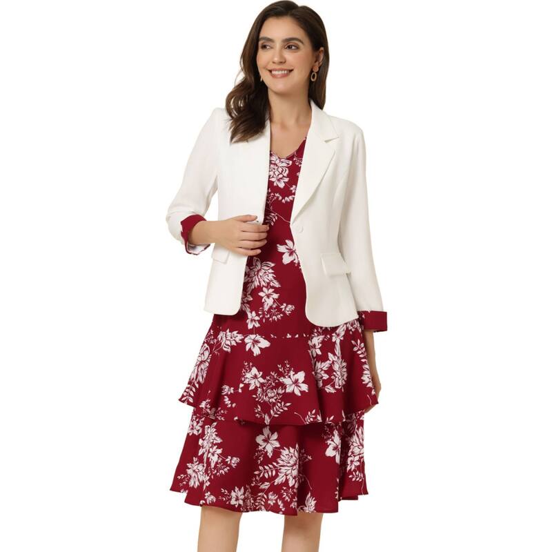 アレグラ ケー レディース トップス ワンピース Vネック シフォン プリント コントラスト ジャケット ALLEGRA K Women's Work Bow Print 2pc Sets Chiffon V Neck Contrast Panel Jacket Dress Red レッド