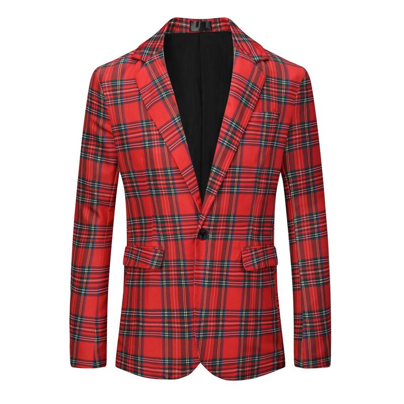 Lars Amadeus レディース アウター ジャケット・ブルゾン コントラスト コート ブレザー Lars Amadeus Plaid Blazers for Men's Notch Lapel Contrasting Color Checked Pattern Sports Coat Red レッド