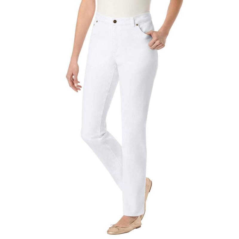 ウーマン ウィズイン レディース ボトムス デニムパンツ プラスサイズ ジーンズ Woman Within Plusize Straight-Leg Stretch Denim Five-Pocket Jeans White ホワイト