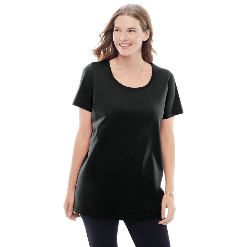 ウーマン ウィズイン レディース トップス Tシャツ プラスサイズ 半袖 Woman Within Plusize Perfect Short-Sleeve Scoopneck Tee Black ブラック 7,110円