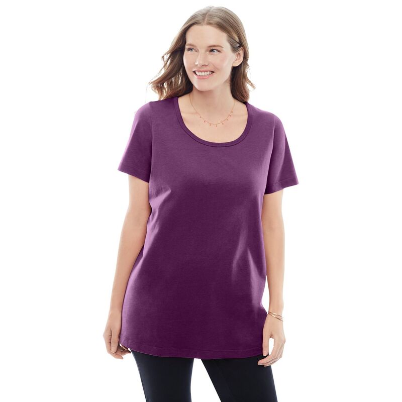 ウーマン ウィズイン レディース トップス Tシャツ プラスサイズ 半袖 Woman Within Plusize Perfect Short-Sleeve Scoopneck Tee Plum Purple パープル