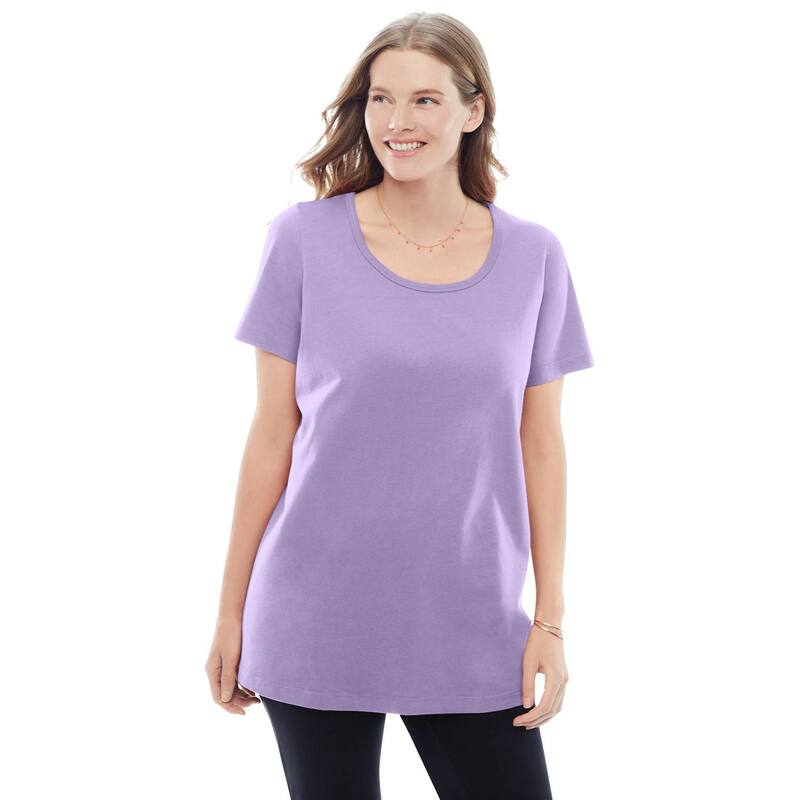 ウーマン ウィズイン レディース トップス Tシャツ プラスサイズ 半袖 Woman Within Plusize Perfect Short-Sleeve Scoopneck Tee Soft Iris