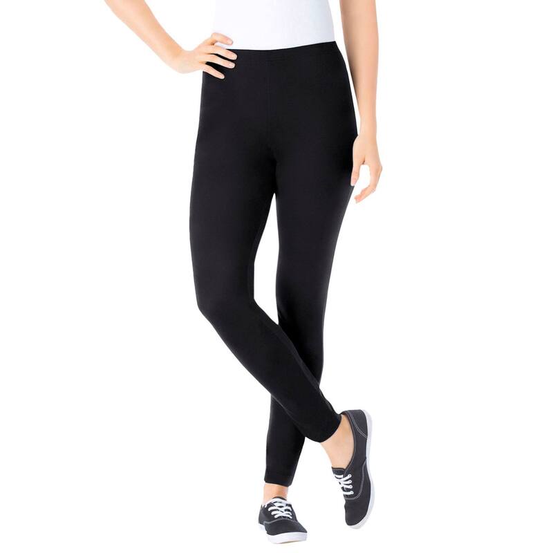 ウーマン ウィズイン レディース ボトムス カジュアルパンツ プラスサイズ コットン レギンス ニット Woman Within Plusize Stretch-Cotton Knit Pull-On Leggings Black ブラック｜ReVida 店