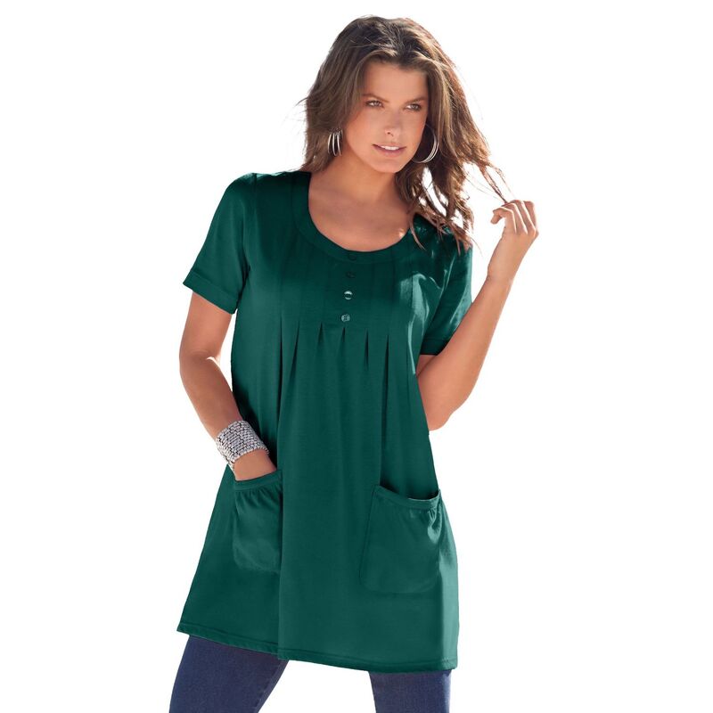 ロアマンズ レディース トップス Tシャツ プラスサイズ ニット Roaman's Women's Plusize Two Pocket Soft Knit Swing Tunic Emerald Green グリーン