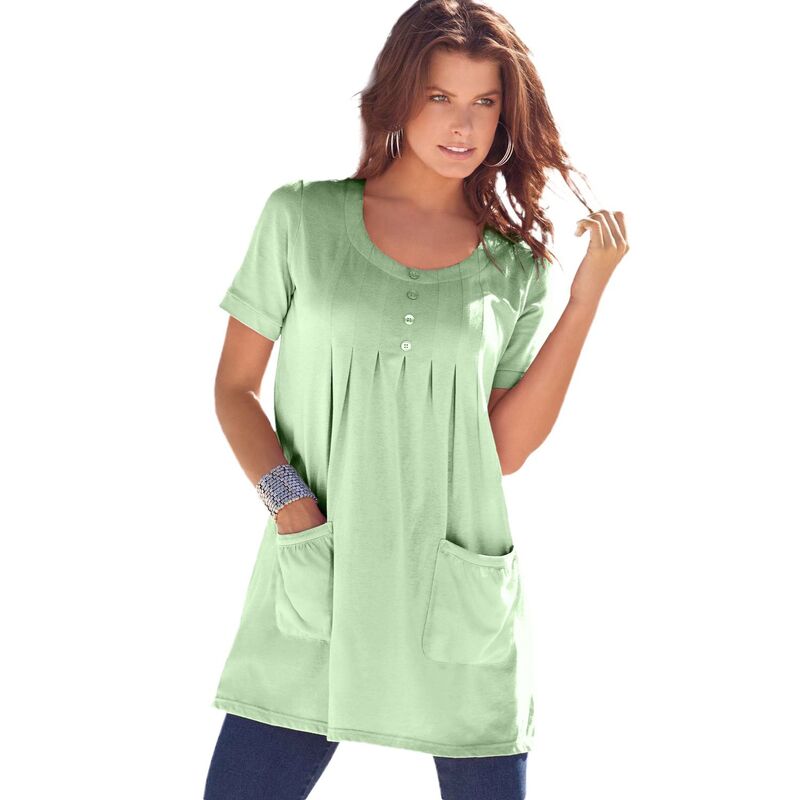 ロアマンズ レディース トップス Tシャツ プラスサイズ ニット Roaman's Women's Plusize Two Pocket Soft Knit Swing Tunic Green Mint グリーン