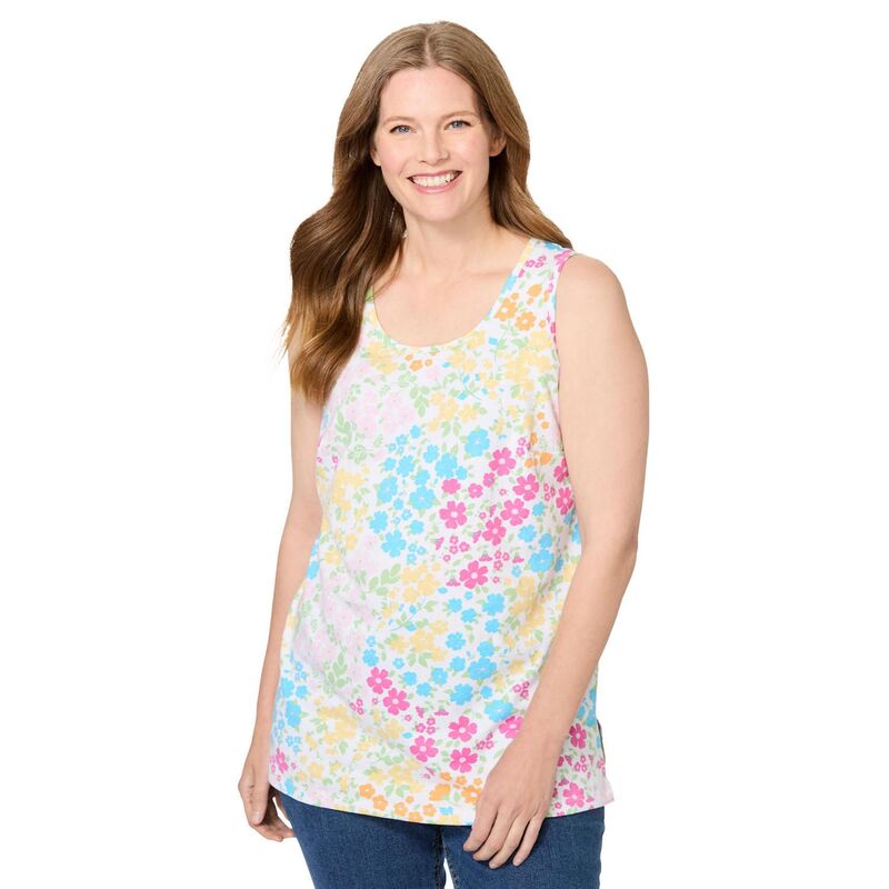 ウーマン ウィズイン レディース トップス Tシャツ プラスサイズ プリント Woman Within Plusize Perfect Printed Scoopneck Tank White Multi Floral ホワイト