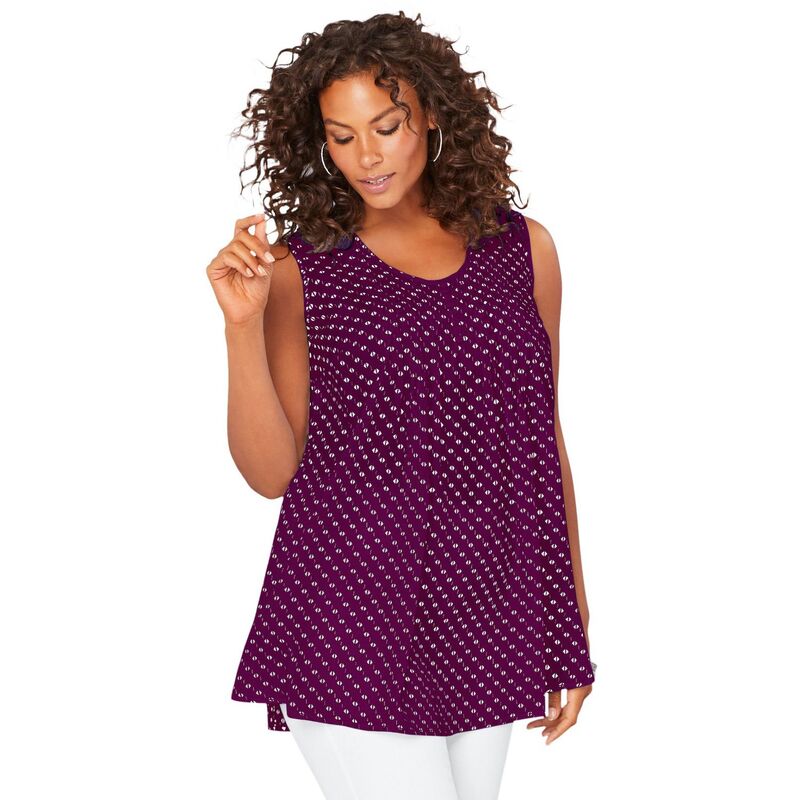 ロアマンズ レディース トップス Tシャツ プラスサイズ プリーツ Roaman's Women's Plusize Pleated Tank Berry White Medallion ホワイト