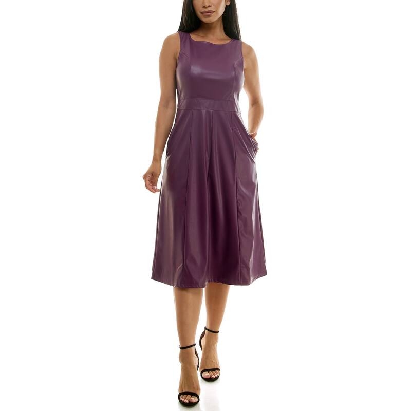 ニナレオナルド レディース トップス ワンピース ミディ レザー フェイクレザー Women's Nina Leonard Faux Leather Fit & Flare Midi Dress Black Plum ブラック