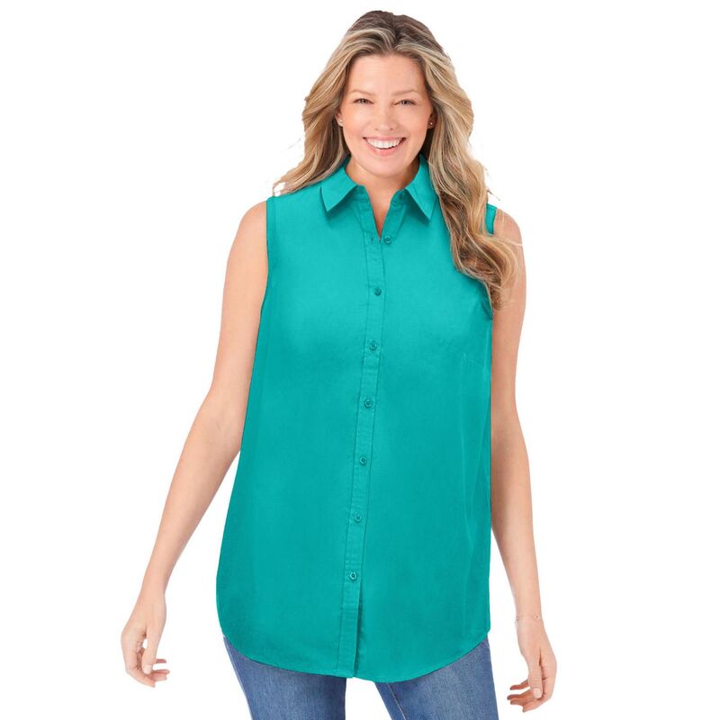 ウーマン ウィズイン レディース トップス シャツ プラスサイズ ノースリーブ Woman Within Plusize Perfect Sleevelesshirt Aquamarine