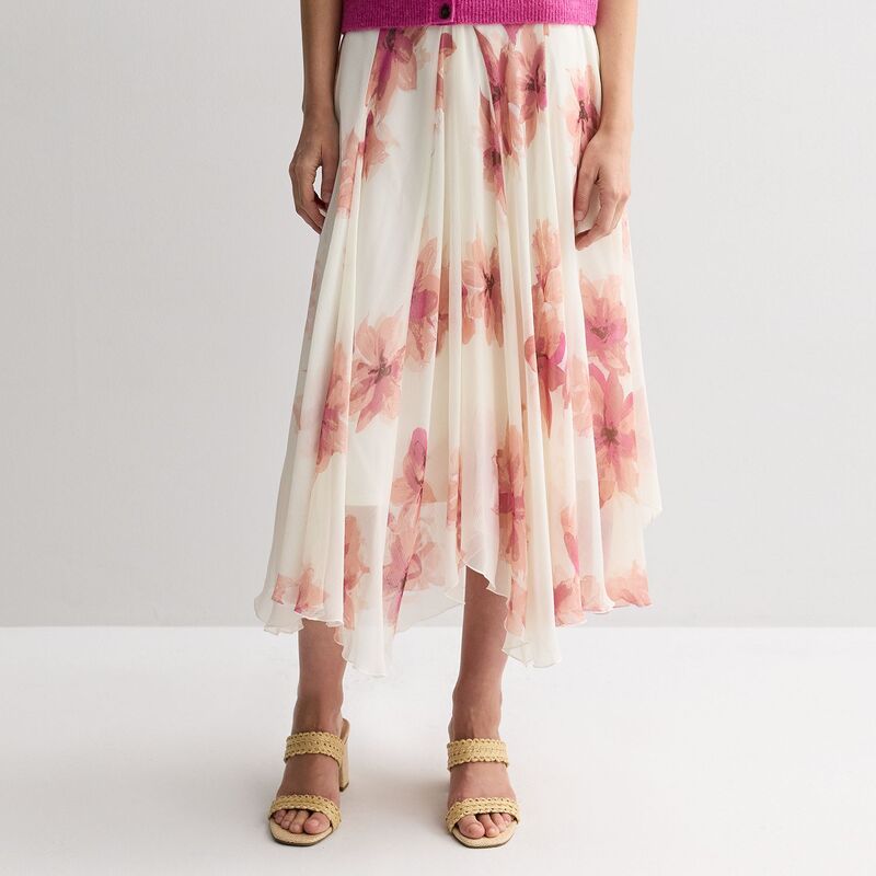 ナインウェスト レディース ボトムスカート A ライン Women's Nine West Woven A-Line Handkerchief Godet Skirt Ivory Anita Blooms アイボリー