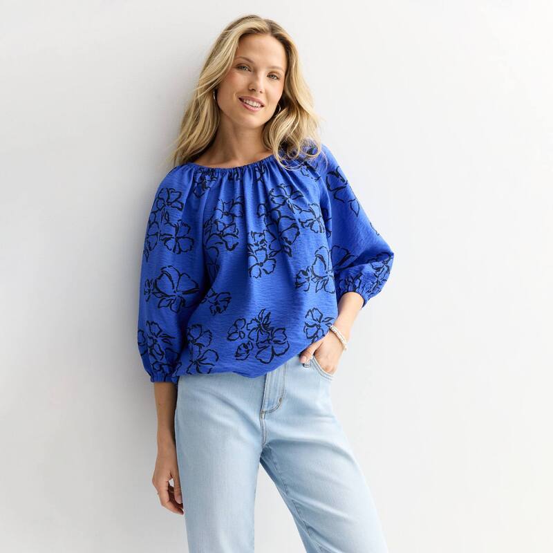 ソノマ レディース トップス シャツ ミニ Women'sonoma Goods For Life Shirred Feminine Top Blue Navy Floral ネイビー