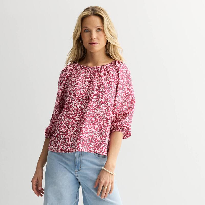 ソノマ レディース トップス シャツ ミニ Women'sonoma Goods For Life Shirred Feminine Top Dark Pink Abstract Dot ピンク