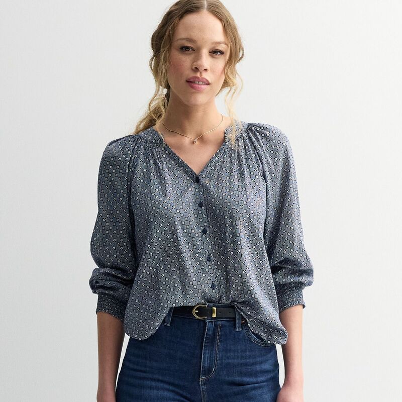 ソノマ レディース トップス シャツ Vネック Women'sonoma Goods For Life V-Neck Button Front Long Sleeve Top Navy Floral Check ネイビー