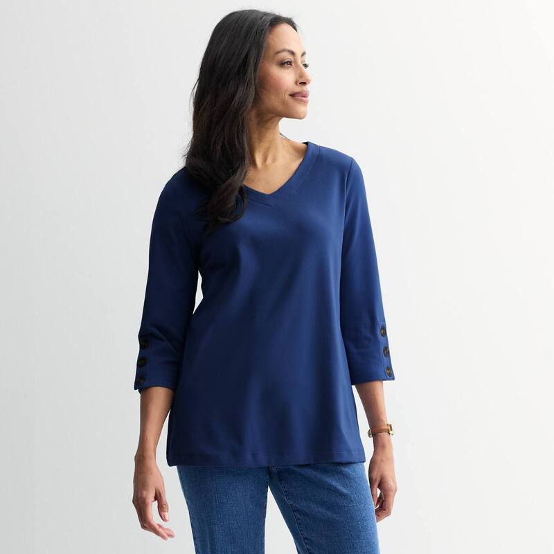 クロフト＆バロー レディース アウター ニット・セーター Women's Croft & Barrow 3/4 Button Sleeve Tunic Navy ネイビー
