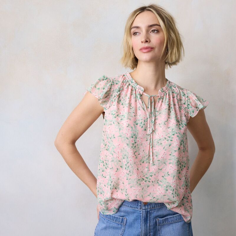 LC Lauren Conrad レディース トップス プルオーバー V素っ首 プチ フラウンス Petite LC Lauren Conrad Ruffle V-Neck Shell Top with Trim Pink Lena Grove サクラ色