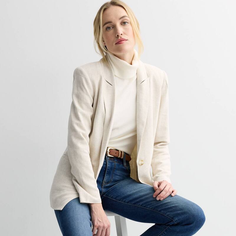 ナインウェスト レディース アウター 上衣・上衣 プチ スポーツジャケット Petite Nine West Peak Lapel Blazer Natural Flax レディースファッション-コート・ジャケット