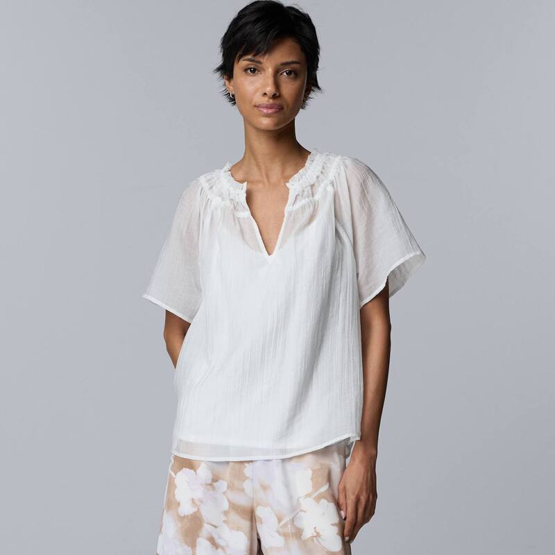 ヴェラウォン レディース トップス シャツ ブラウス Women'simply Vera Wang Flutter Sleeve Blouse White Knight ホワイト