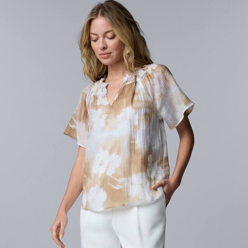 ヴェラウォン レディース トップス シャツ プチ ブラウス Petite Simply Vera Wang Flutter Sleeve Blouse Tan Multi Floral タン
