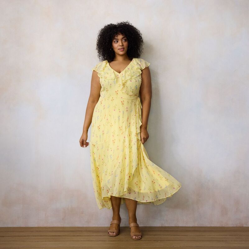 LC Lauren Conrad レディース トップス ワンピース プラスサイズ ノースリーブ Plusize LC Lauren Conrad Sleeveless Wrap Dress Yellowildflower イエロー