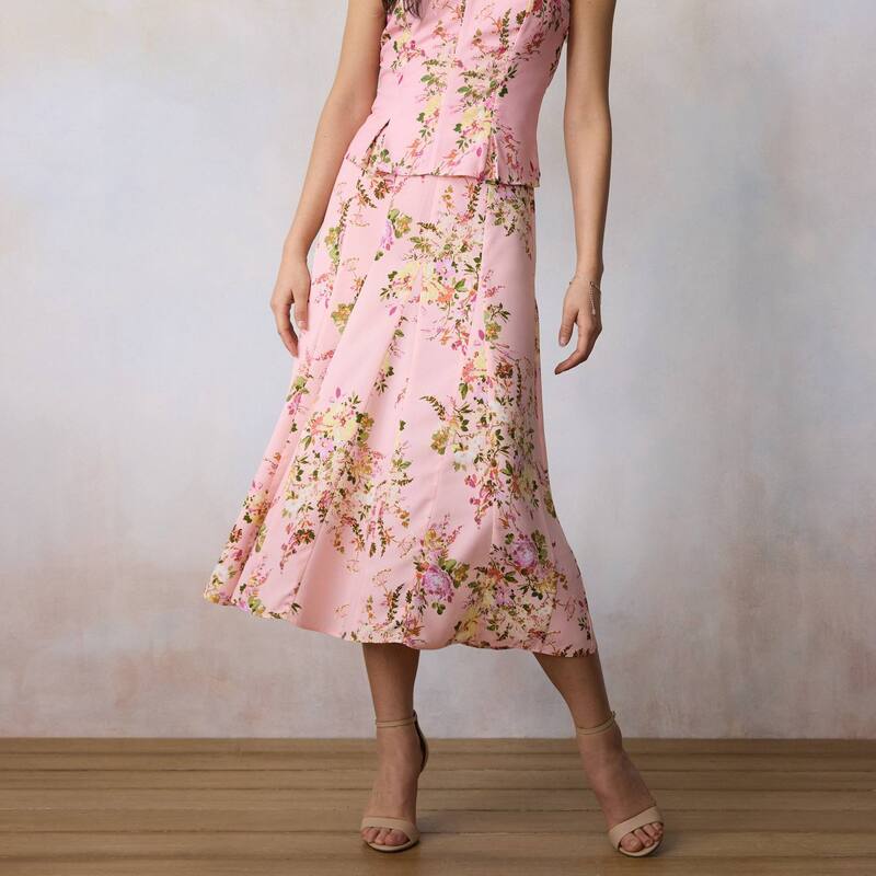 LC Lauren Conrad レディース ボトムスカート ミディ Women's LC Lauren Conrad High-Rise Godet Midi Skirt Blush Cleo Blooms ブラッシュ