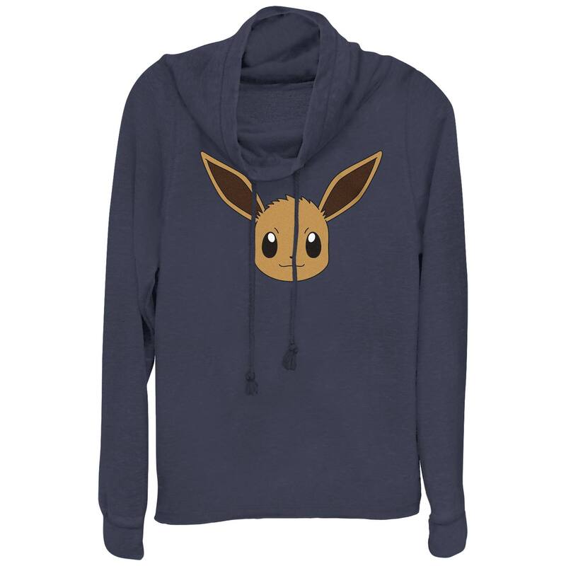 アニメ人となり レディース トップス ティーシャツ グラフィック Licensed Character Juniors\u0027 Pokmon Eevee Face Cowlneck Graphic Lightweight Long Sleeve Navy 米国海軍 トップス-レディースファッション-Tシャツ・カットソー