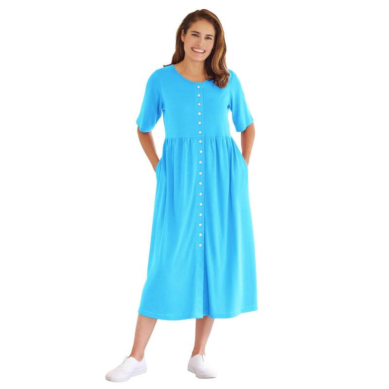 ウーマン ウィズイン レディース トップス ワンピース プラスサイズ プチ Woman Within Plusize Petite Button-Front Essential Dress Paradise Blue ブルー