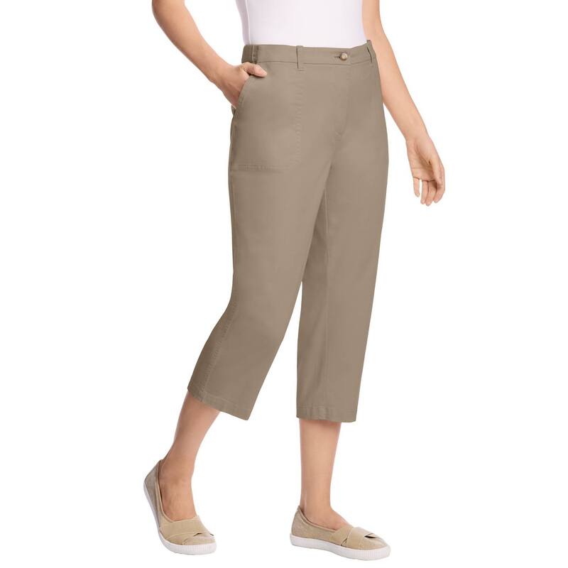ウーマン ウィズイン レディース ボトムス カジュアルパンツ プラスサイズ プチ キャップ Woman Within Plusize Petite Adjustable Waist Chino Capri Bark