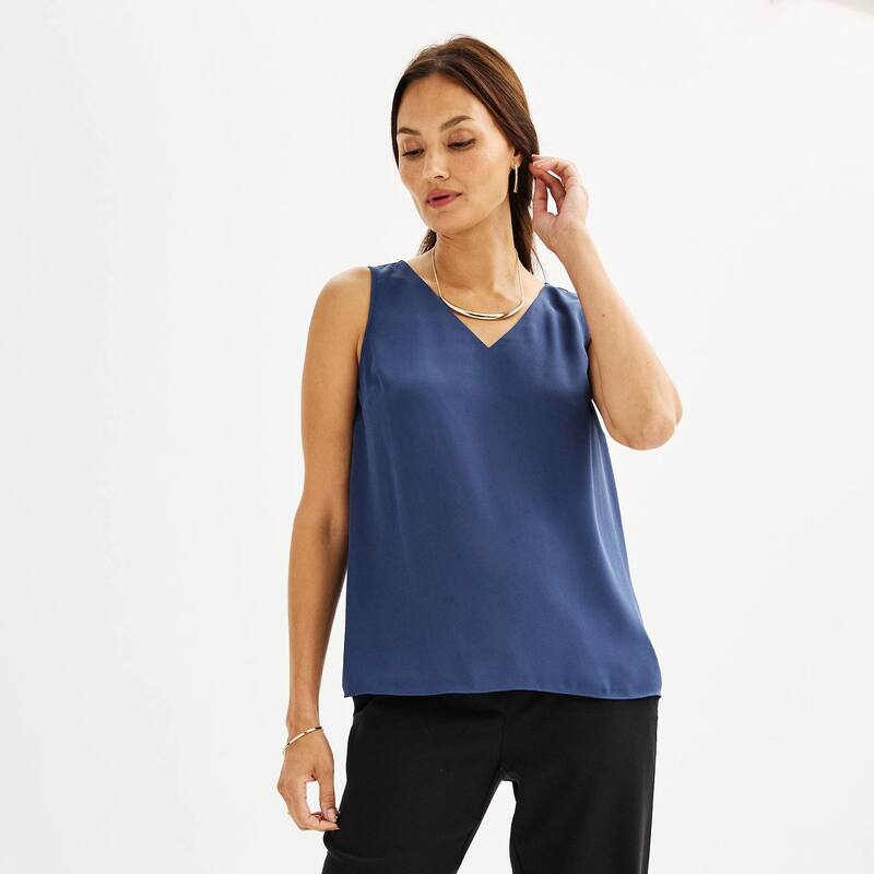 ナインウェスト レディース トップス シャツ Vネック プチ Petite Nine West V-Neck Tank Top Resolute Blue ブルー