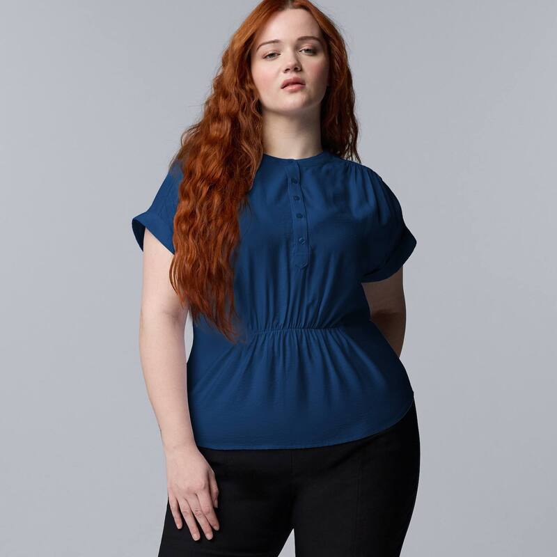ヴェラウォン レディース トップス シャツ プラスサイズ ギャザー Plusize Simply Vera Wang Ruched Waistop Liberty Navy ネイビー
