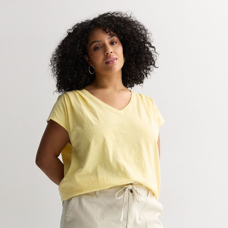 ソノマ レディース トップス Tシャツ Vネック プラスサイズ プリーツ Plusize Sonoma Goods For Life Pleated V-Neck Muscle Tee Lemon Sorbet