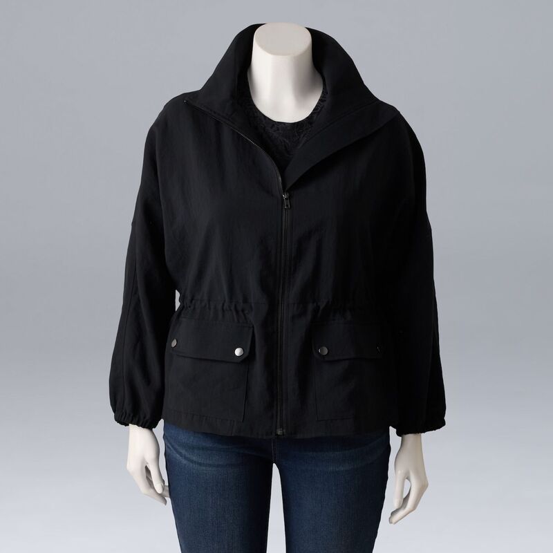 ヴェラウォン レディース アウター ジャケット・ブルゾン ウエストマーク プラスサイズ Plusize Simply Vera Wang Cinched Waist Utility Jacket Black ブラック｜ReVida 店