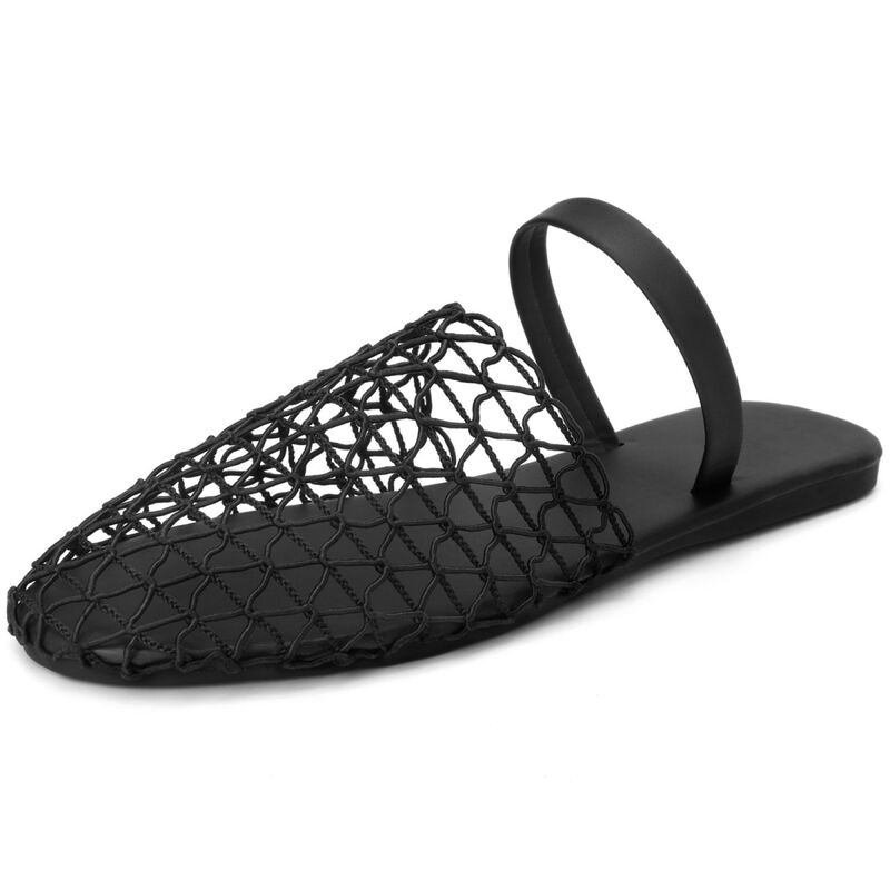 アレグラ ケー レディース シューズ サンダル メッシュ ALLEGRA K Women'slip on Mesh Flats Braided Slidesandals Black ブラック