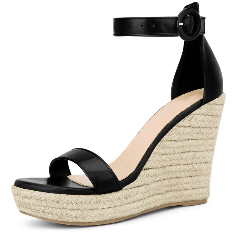 アレグラ ケー レディース シューズ サンダル アンクル ヒール ALLEGRA K Women's Wedge Sandal Ankle Buckle Strap Higheel Open Toe Sandals Black ブラック