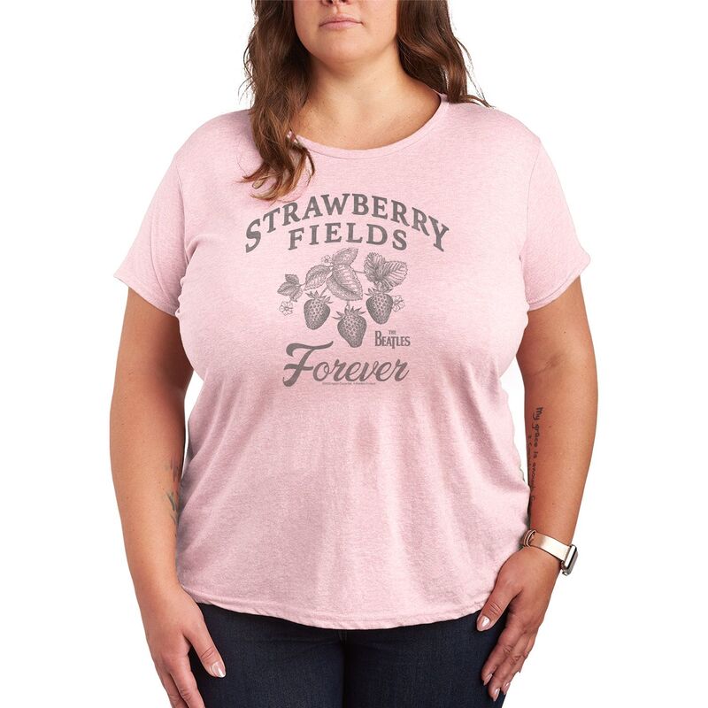 アニメキャラクター レディース トップス Tシャツ プラスサイズ グラフィック Licensed Character Plusize The Beatlestrawberry Fields Forever Graphic Tee Heather Pink ヘザー