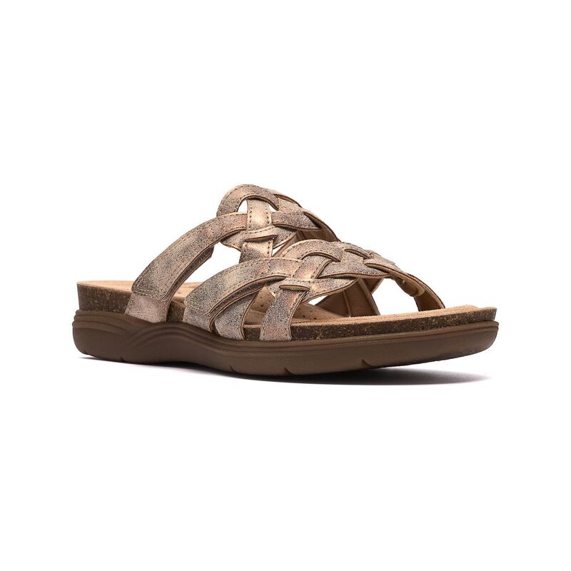 クラークス レディース シューズ サンダル Clarks April Rae Women\u0027s Flat Sandals Woven Slip-On Comfort Sandals Bronze Metallic メタリック