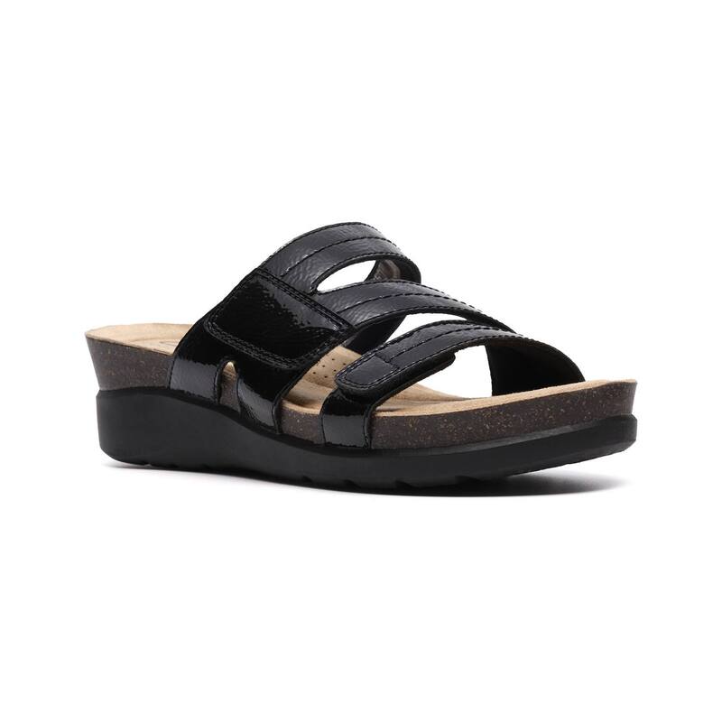 クラークス レディース シューズ サンダル Clarks Calenne Holly Women\u0027s Wedge Sandals Black Leather 黒いこと