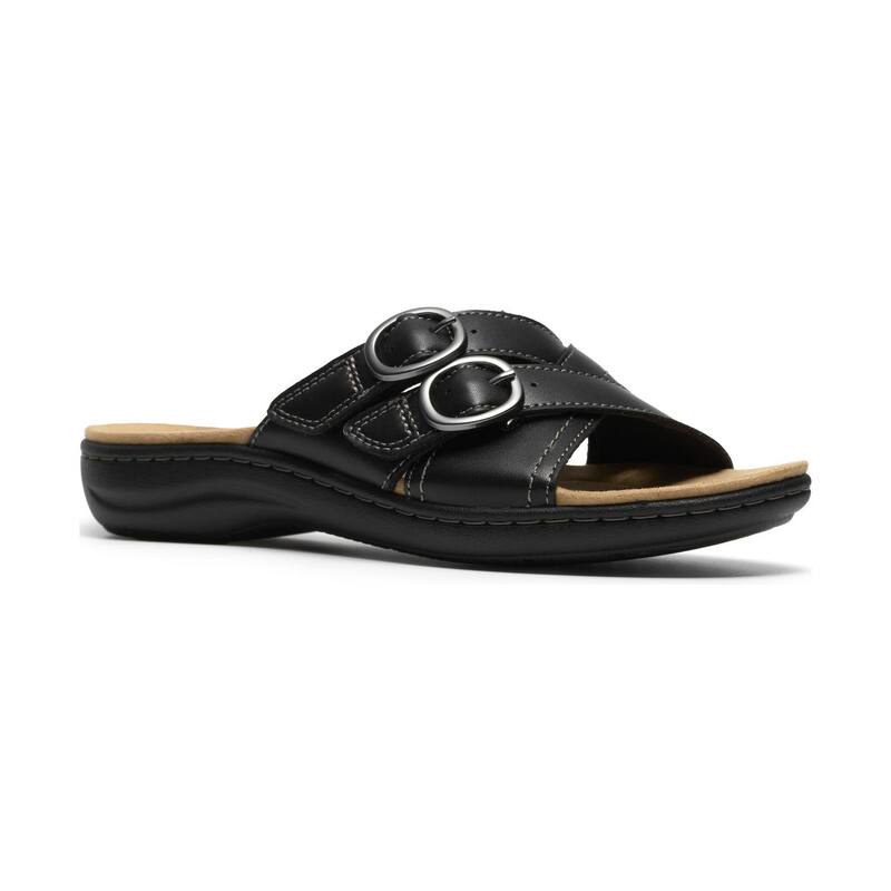 クラークス レディース シューズ サンダル なめし革 Clarks Laurieann Opal Women\u0027s Leather Slip-On Sandals Black Leather 黒いこと