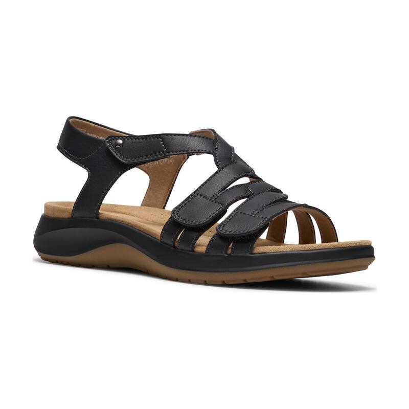 クラークス レディース シューズ サンダル なめし革 Clarks Maelynn Paige Women\u0027s Leather Flat Sandals Black Leather 黒いこと
