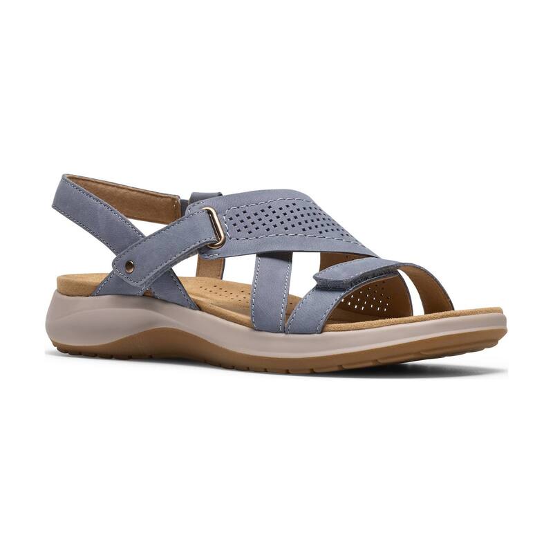 クラークス レディース シューズ サンダル なめし革 Clarks Maelynn Paige Women\u0027s Leather Flat Sandals Denim Blue ジーンズ