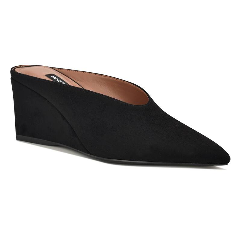 ナインウェスト レディース シューズ サンダル Nine West Lanah Women's Pointed Toe Slip-On Wedge Dress Mules Black ブラック