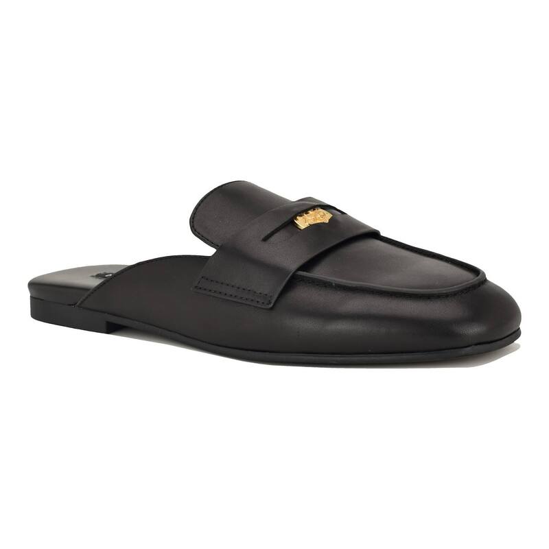 ナインウェスト レディース シューズ サンダル 置き目毛革 Nine West Evans Women\u0027slip-On Penny Loafer Mules Black Leather 黒いこと