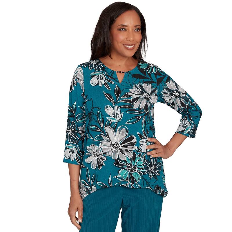 アルフレッド ダナー レディース トップス Tシャツ フラワー柄 プリント フラワー Women's Alfredunner Floral Printed Beaded Neck Top Spruce