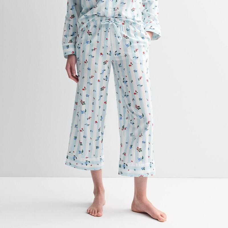 ソノマ レディース アンダーウェア ナイトウェア パンツ Women'sonoma Goods For Life Woven Cropajama Pants Blueberry Stripe ブルー