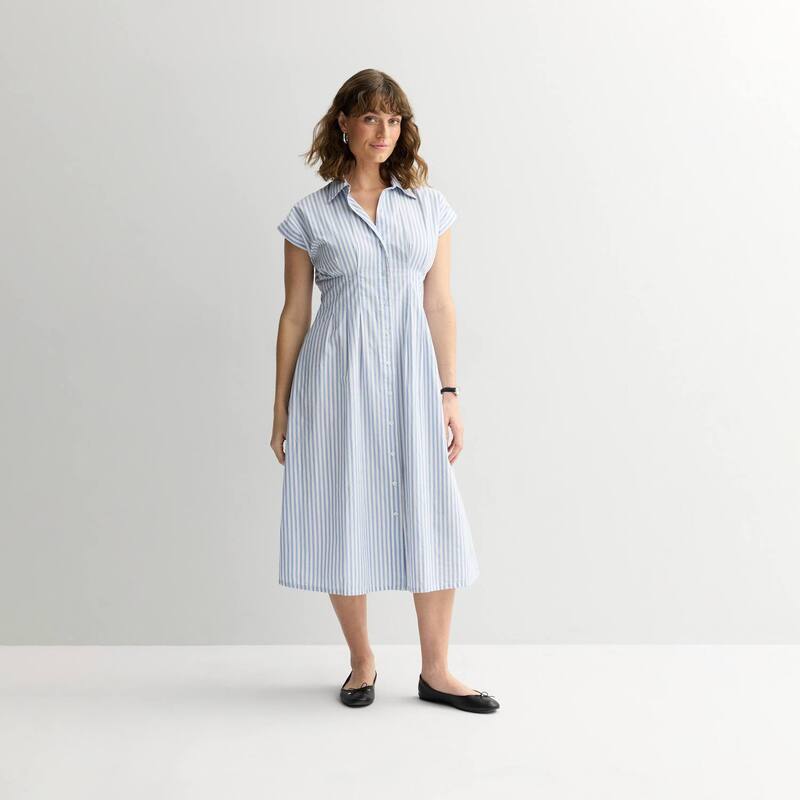 ソノマ レディース トップス ワンピース A ライン ミディ シャツ Womenonoma Goods For Life A-Line Midi Shirt Dress Blue White Stripe ホワイト