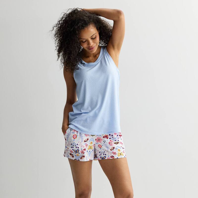 クロフト＆バロー レディース アンダーウェア ナイトウェア ショートパンツ Women's Croft & Barrow Lush Luxe Rib Pajama Tank Top & Pajama Shortset Butterfly Damask White ホワイト