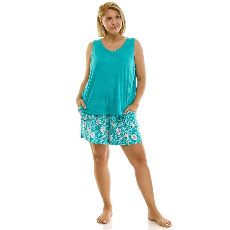 クロフト＆バロー レディース アンダーウェア ナイトウェア プラスサイズ ショートパンツ Plusize Croft & Barrow Lush Luxe Pajama Tank Top & Pajama Shortset Lele Ornate Flr Baltic