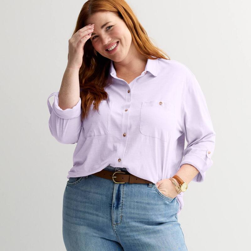 ソノマ レディース トップス シャツ プラスサイズ ニット Plusize Sonoma Goods For Life Button Through Knit Shirt Pastel Orchid